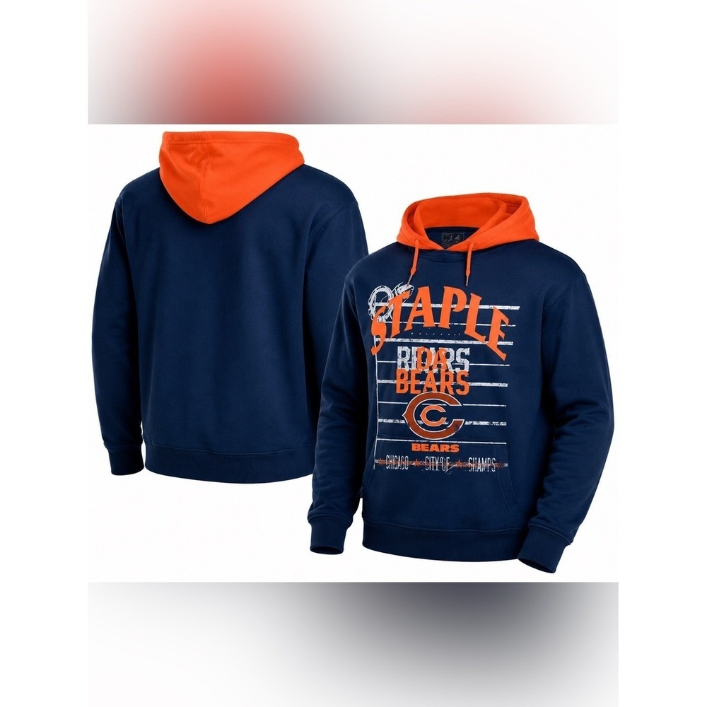 NFL Chicago Bears Staple Hoodie Small Blue Orange Pullover Sweatshirt Men's S